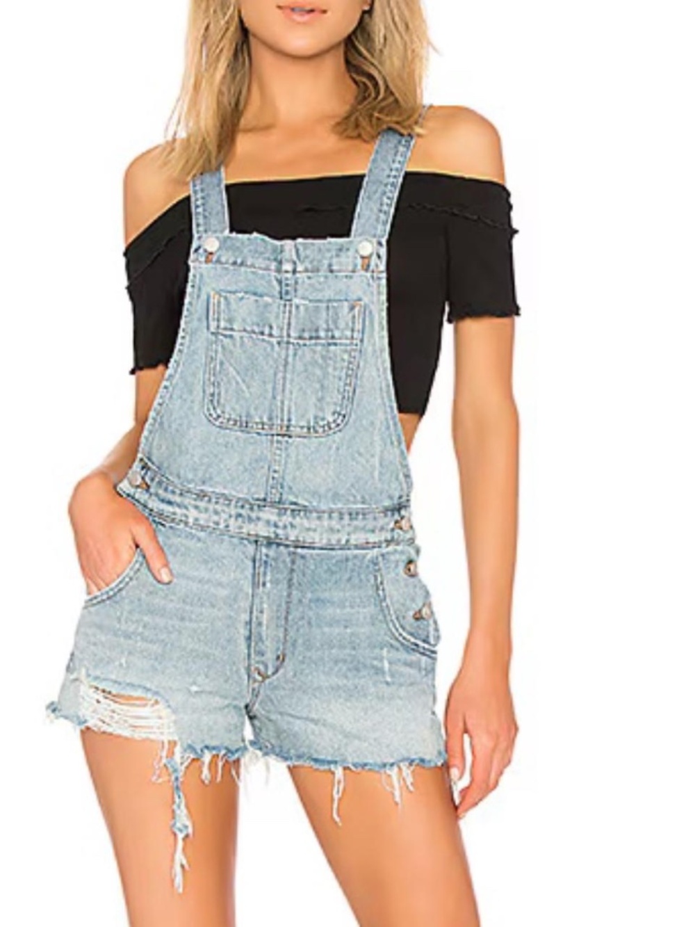 Lovers + friends Scotty Denim Jean Overall Shorts ripped distressed